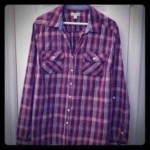 Croft & Barrow Plaid Button-Up with Swiss Dots